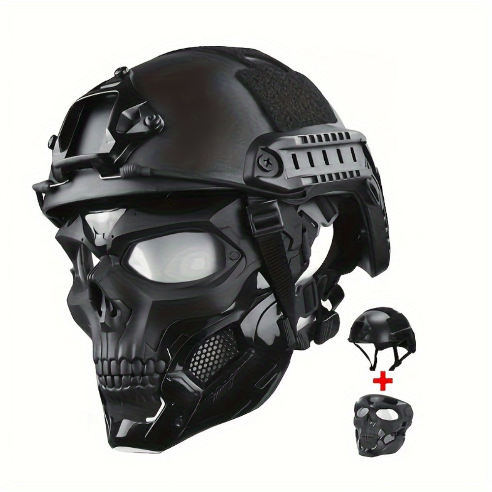 Costume Accessories Tactical Helmet and Skull Mask Set with ABS Shell, Adjustable Dial and Black Finish