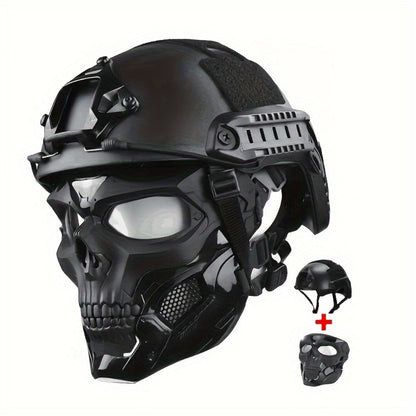 Costume Accessories Tactical Helmet and Skull Mask Set with ABS Shell, Adjustable Dial and Black Finish