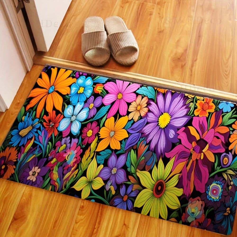 Kitchen Mat Floral Design, Rectangular Rug, 100% Polyester Floor Mat for Kitchen, Bathroom, Laundry Room