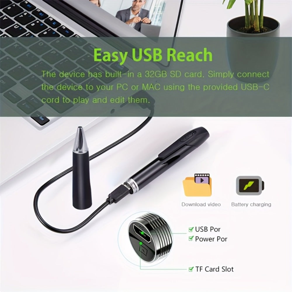 32GB Voice Activated Recorder with MP3 Player & 1080P Body Camera - Digital Recording Pen, Mini Belt Clip Design