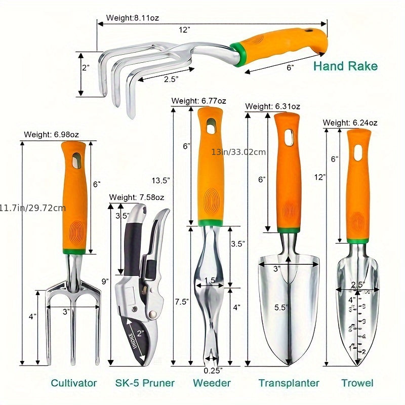 12-Piece Garden Tool Set with Aluminum Hand Tools, Canvas Apron and Storage Pockets for Home Gardening and Outdoor Plant Care
