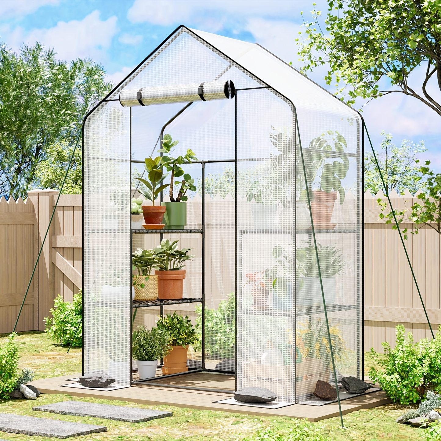 Tiered Greenhouse Shelves 3/4-Tier Portable Mini Plant Greenhouse with PE Cover & Aluminum Frame, Indoor Outdoor Warm House for Seedlings