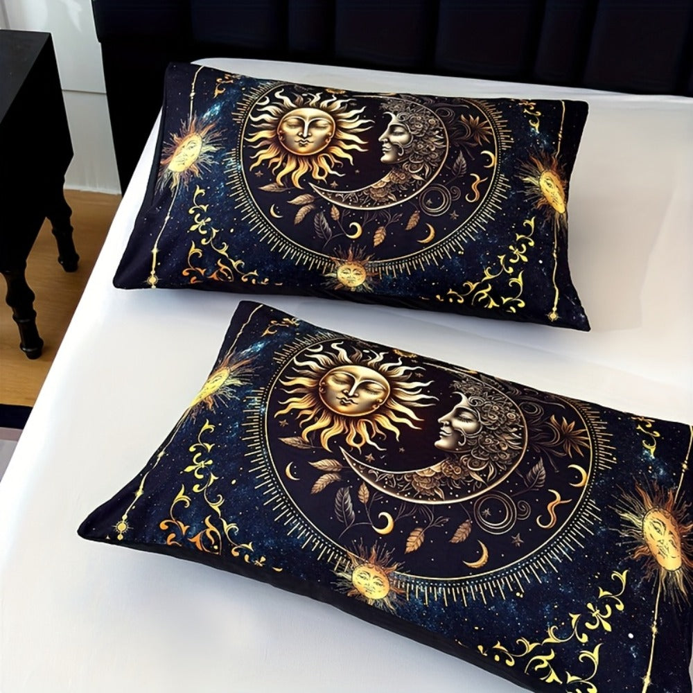 Sun Moon and Planet Print Comforter Set in Black with Twin, Full, Queen and King Size Options