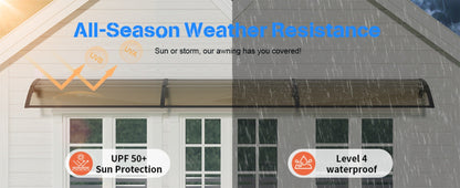 Window Awning Door Canopy Polycarbonate Overhang, UPF 50+ UV & Rain Protection, Leak-Proof Hollow Sheet