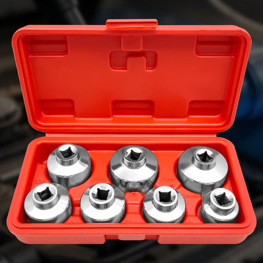 7-Piece Oil Filter Wrench Socket Set – CR-V Steel Hexagonal Cap Wrenches 24mm to 38mm, 3/8-Inch Drive, Universal Fit for Car Oil Filter