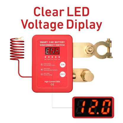 Wireless Battery Kill Switch – 12V/24V 240A Remote Control Cutoff with LED Voltage Indicator, Auto Shutdown