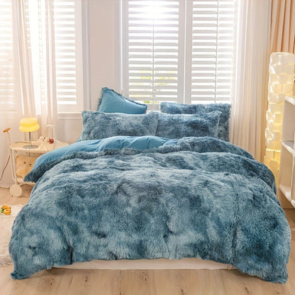 Plush Duvet Cover 100% Polyester Soft Warm Zipper Closure Cozy Bedroom Bedding Twin Full Queen King Solid Tie Dye 14 Colors for Bedroom