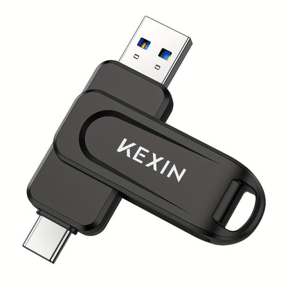 USB Flash Drive KEXIN 2-in-1 Rotating USB-C and USB-A Memory Stick in Five Colors, 32GB to 128GB