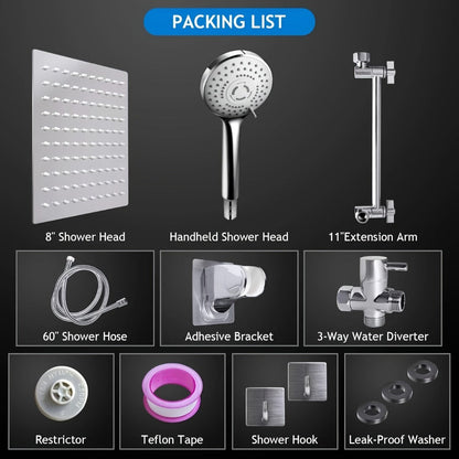 High Pressure Rainfall Shower Head Combo with Handheld Spray – 9 Spray Settings, 180° Adjustable Bracket, Stainless Steel Hose