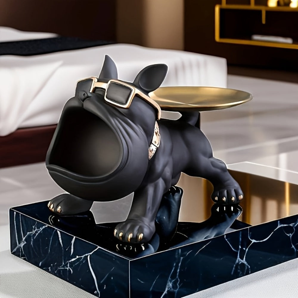 Resin Pug Bulldog Decorative Tray Statue | Dog Tray Organizer for Keys Jewelry Candy Earrings | Modern Art Home Decor Sculpture for Entryway