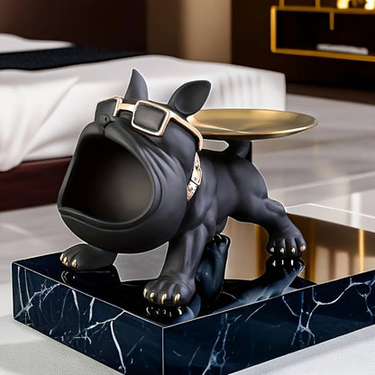 Resin Pug Bulldog Decorative Tray Statue | Dog Tray Organizer for Keys Jewelry Candy Earrings | Modern Art Home Decor Sculpture for Entryway