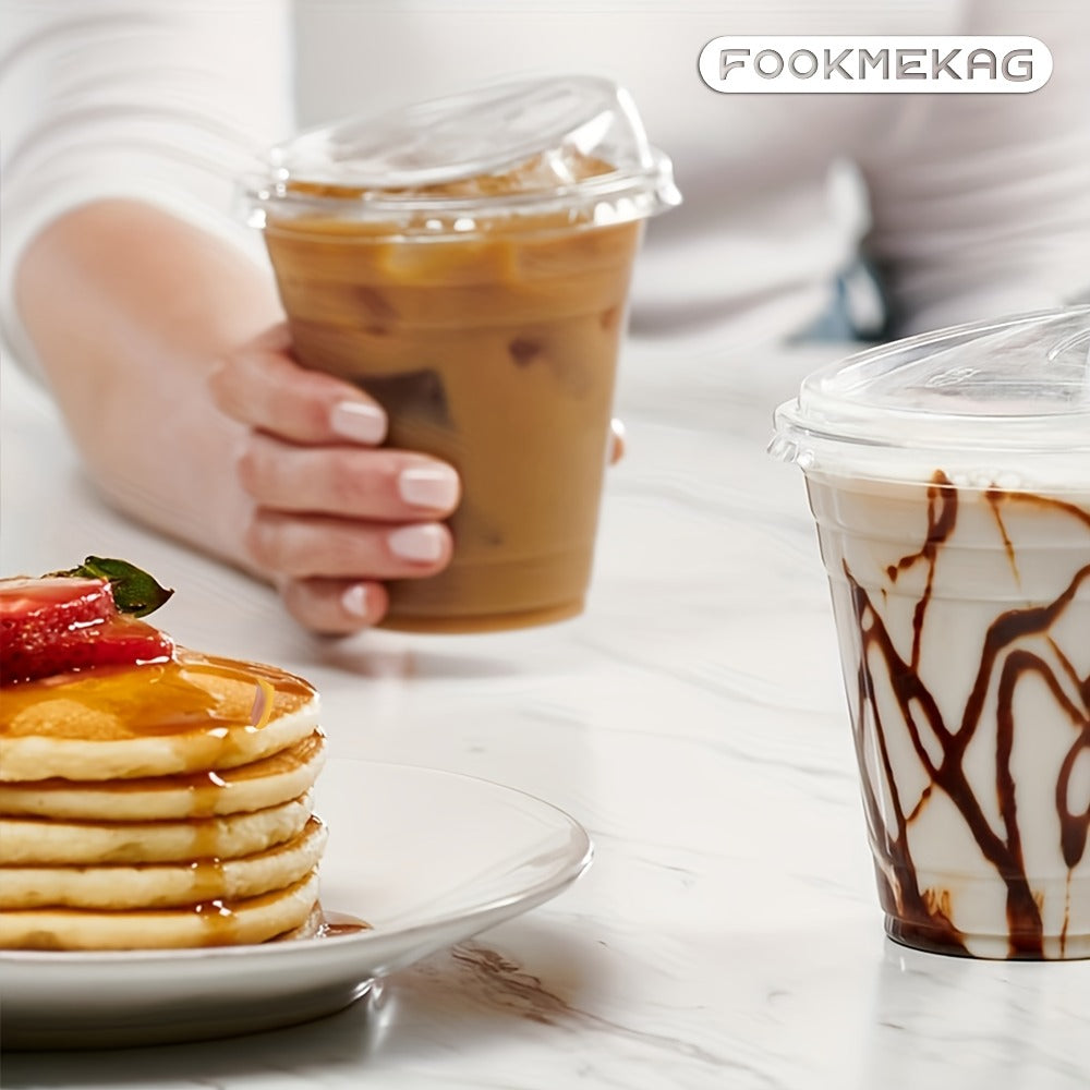 Disposable Clear PET Cups with Lids 50 Sets, Transparent Plastic Cups for Coffee Smoothies Cold Drinks Parties Picnics Travel