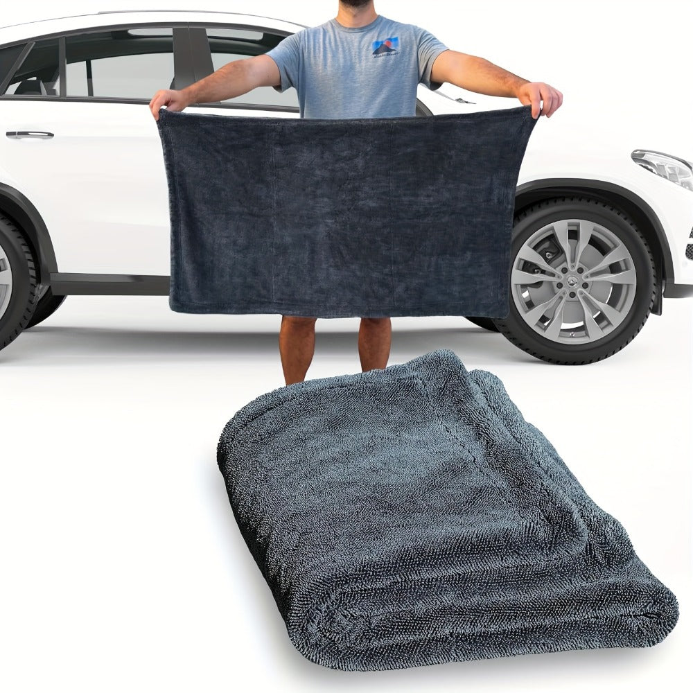 Microfiber Car Drying Towel 1300GSM – Edgeless Streak-Free Quick-Dry Detailing Towel, High Absorbency, XL Size 24x16" & 24x36" for Car