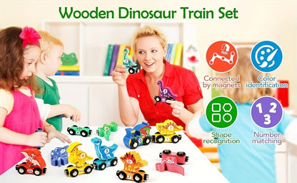 Magnetic Dinosaur Number Train Set for Kids Ages 3-5, 11PCS Wooden Magnetic Train Toy with Engine & Numbered Cars