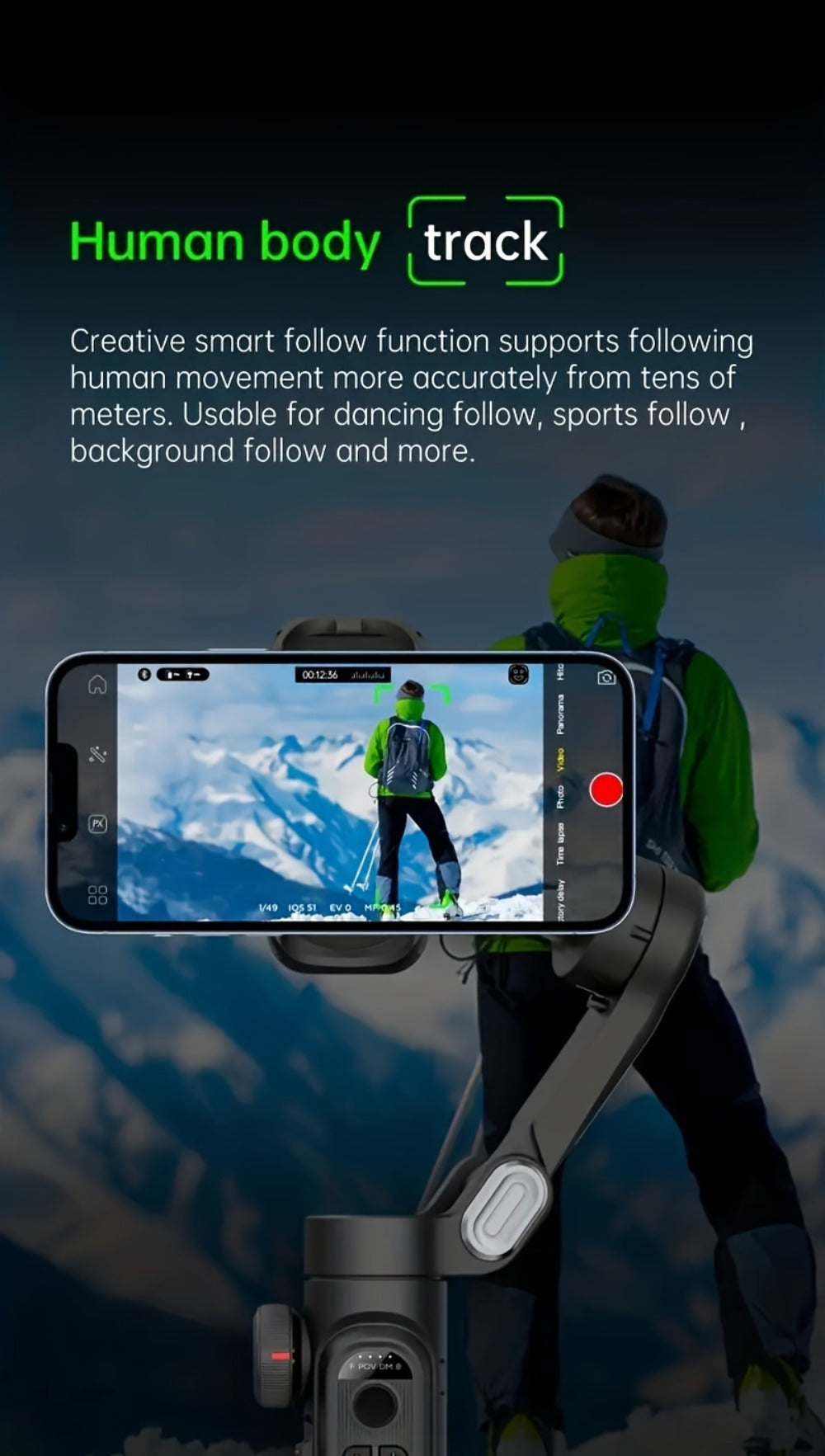 AOCHUAN Foldable 3-Axis Gimbal Stabilizer with Extendable Pole & Panoramic Gesture Control, AI Face Tracking Phone Gimbal
