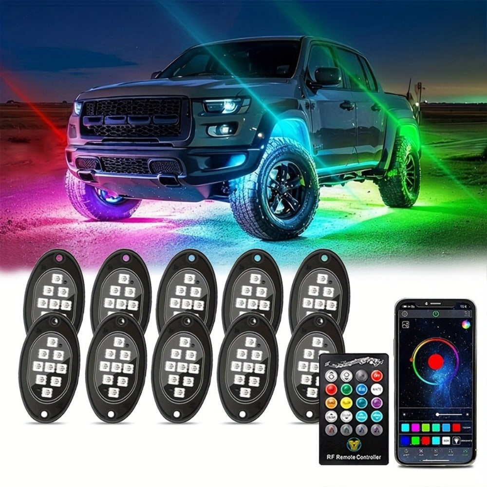 RGB LED Rock Lights Kit for Trucks & Off-Road – App & Remote Control, Music Mode, Underglow Neon Lights for SUV, ATV, UTV