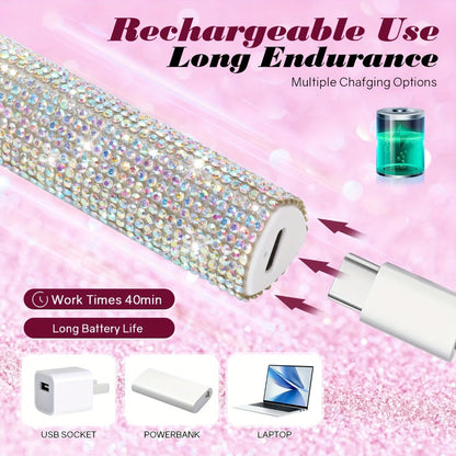 Portable LED Nail Lamp Rhinestone Design USB Rechargeable 365+405nm Quick Dry Gel Curer 20s 60s Timer LCD Display Wireless Nail Dryer