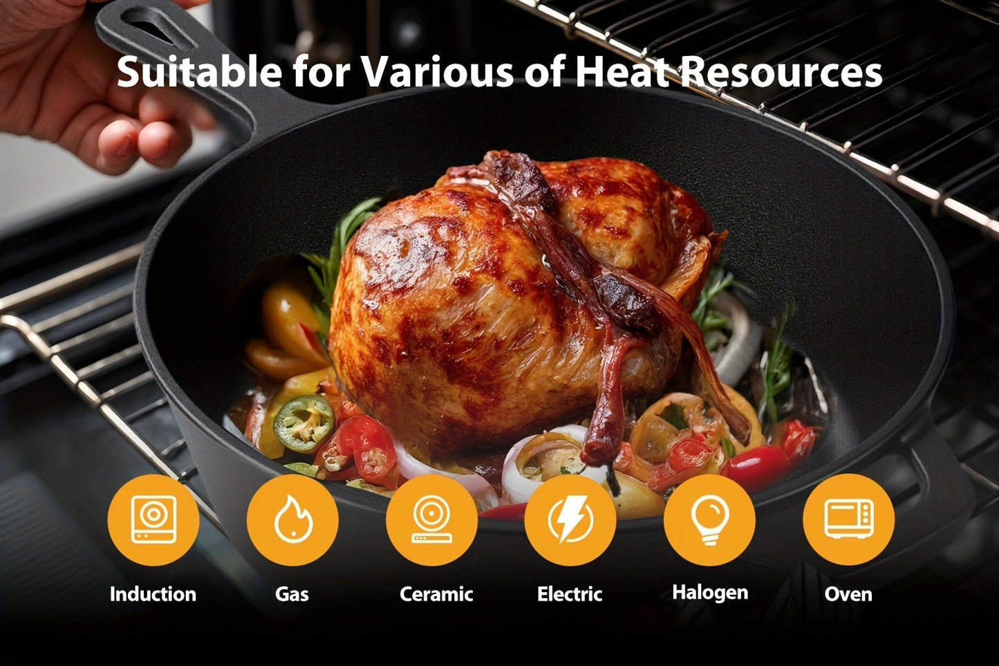 2-in-1 Cast Iron Dutch Oven with 26cm Deep Pot and Long-Handle Skillet Lid for Stovetop, Oven or Campfire