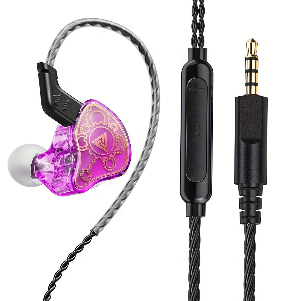 QKZ Hi7T Transparent Dynamic Resin Wired Earphones DJ Monitor HiFi Stereo Heavy Bass for Bedside Audio, Alarms and Room Entertainment