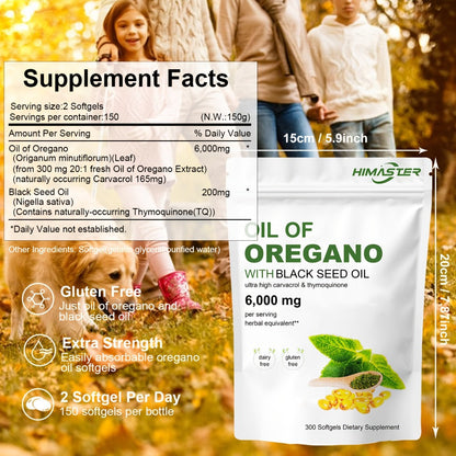 Herbal Supplements with HIMASTER Label, Oregano Oil 6000mg and Black Seed Oil 200mg, 300 Softgels