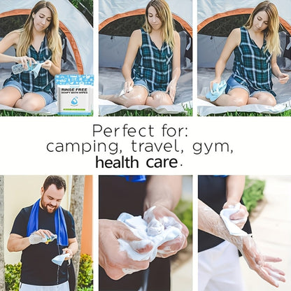 Disposable No-Rinse Soap Towel Sheets for Travel Camping Gym - Portable Foam Bath Towel for Bath Time, Home Spa and Personal Care