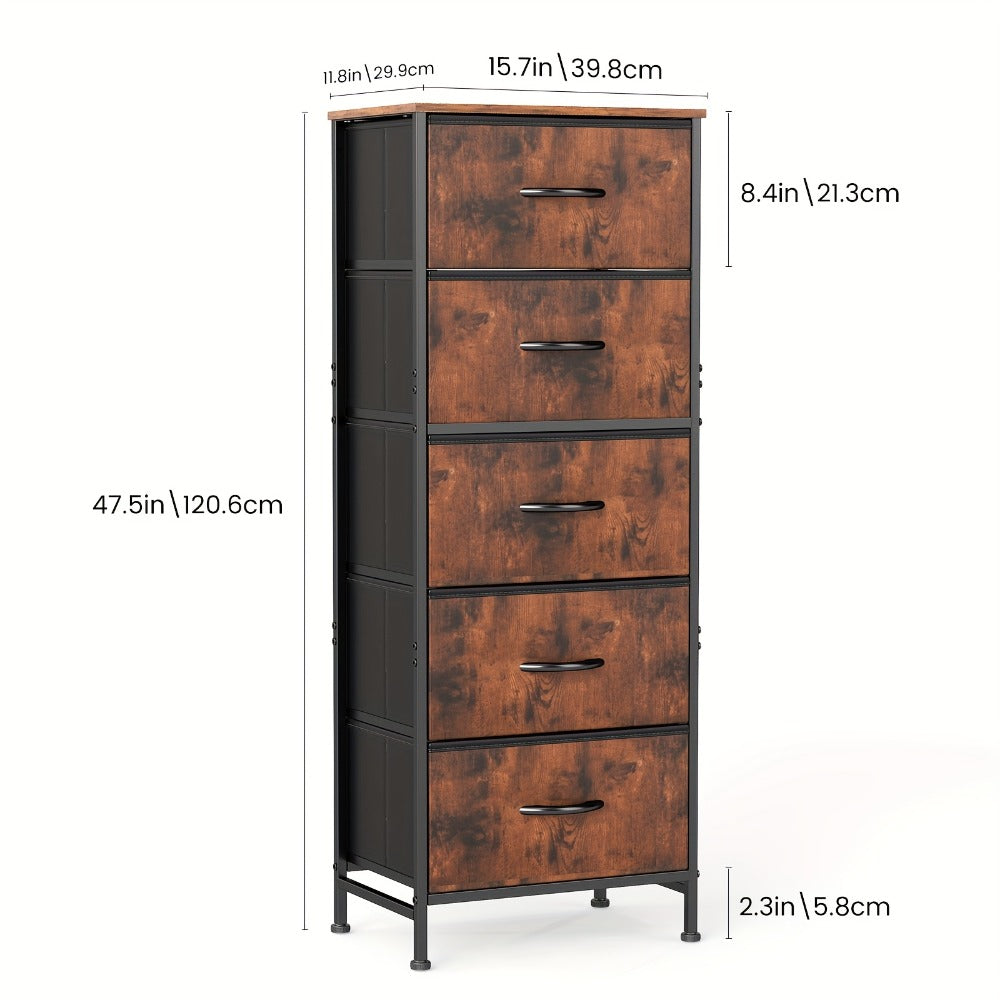 6 Drawer Fabric Dresser with Steel Frame Wooden Top – Storage Chest Organizer for Bedroom Closet Hallway Living Room