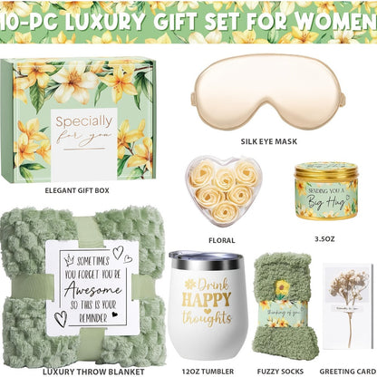 Self-Care Gift Basket for Women - Vanilla Coconut Spa Set with Cozy Blanket, Relaxing Gift for Mom Sister Friend Wife Grandma