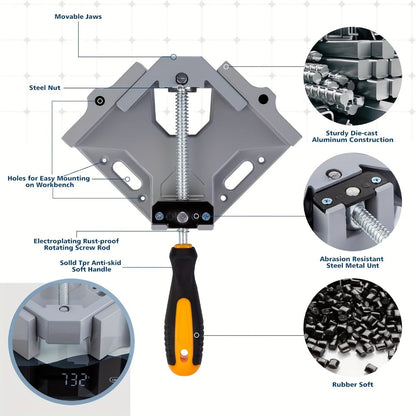 Right Angle Woodworking Clamp Set 2 & 4-Piece, Adjustable Aluminum Alloy Swing Jaw, 90-Degree Corner Clamps for Welding