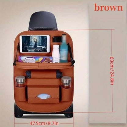Car Rear Seat Organizer with Foldable Table, Footrest, Cup Holder, Tissue Box & Laptop Base – 2-Piece Premium Back Seat Storage Box Travel