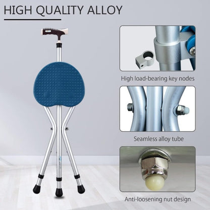 Folding Cane with Seat, LED Light Telescopic Walking Stick with Height Adjustment & Frosted Handle