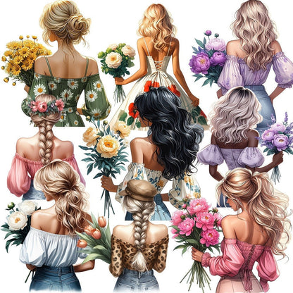 Aesthetic Floral Stickers for Journaling 16pcs – Floral Girl Artistic Cut-Out Scrapbook Sticker Sheets, 2 Styles