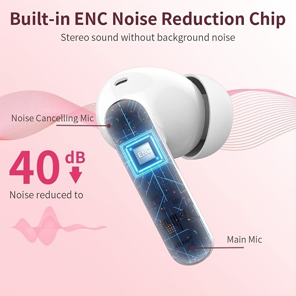 Wireless Earbuds Bluetooth 5.3 with Call Noise Reduction Mic, LED Display Case and Eight Color Options