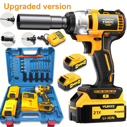 Impact Drill Set 21V Cordless with Drill Bit Accessories, Toolbox & Charger, Wireless Impact Wrench Drill