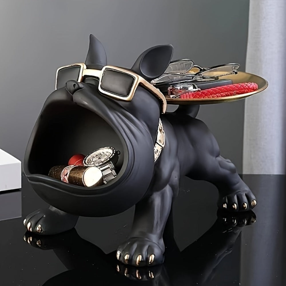 Resin Pug Bulldog Decorative Tray Statue | Dog Tray Organizer for Keys Jewelry Candy Earrings | Modern Art Home Decor Sculpture for Entryway