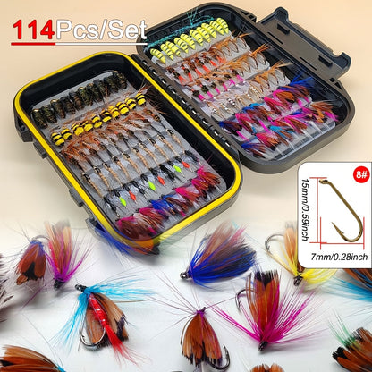 Fly Fishing Flies Kit Hand-Tied Assortment – Dry Flies, Wet Flies, Nymphs & Streamers for Trout, Bass, Salmon | Freshwater & Saltwater |