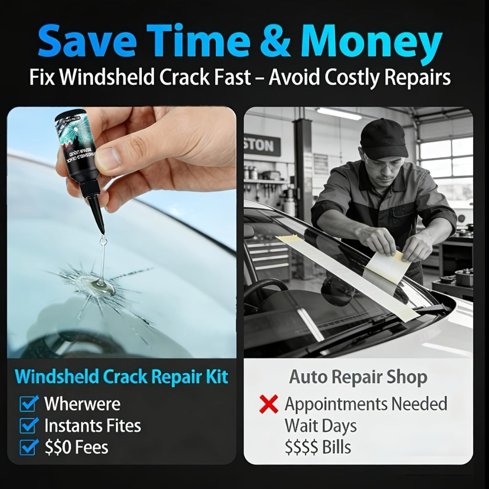 Windshield Repair Kit – Nano Resin Fix for Chips, Bullseye & Star Cracks in 15 Minutes, DIY Glass Crack Repair with Suction Injector