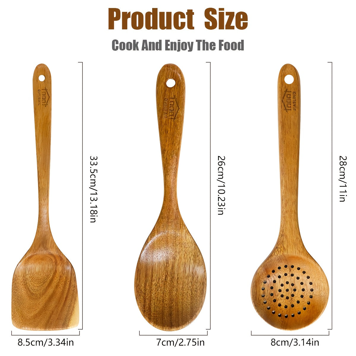 Kitchen Utensils by JIASING, 3-, 5- or 7-Piece Wood Spoon, Spatula, Ladle and Egg-Beater Set Options