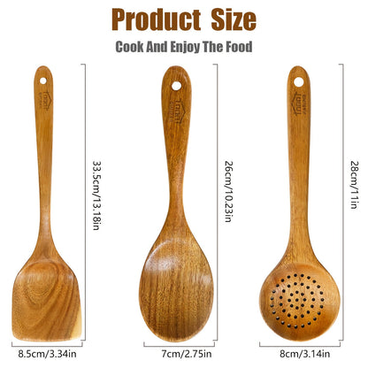 Kitchen Utensils by JIASING, 3-, 5- or 7-Piece Wood Spoon, Spatula, Ladle and Egg-Beater Set Options