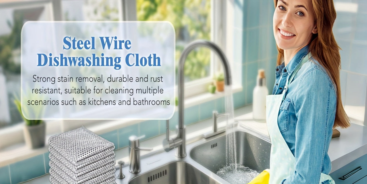 Stainless Steel Kitchen Scrubber Wire Cleaning Cloth Scratch Resistant Reusable Dish for Home Cooking, Dining and Outdoor Meals