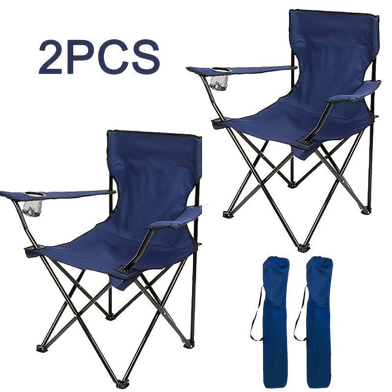 Set of Two Folding Camping Chairs with Cup Holders, Carry Bags, 82 cm Back Height and Black, Navy, Blue, Green or Red Options