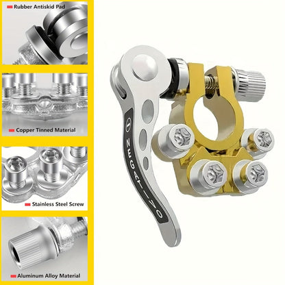 Car Battery Terminal Quick Disconnect Connector 4-Way Brass – 3 Pairs Positive Negative Crimp Clip, Corrosion-Resistant for Automobile Truck