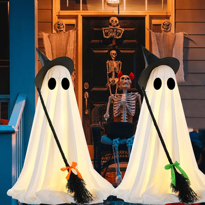 Halloween Ghost with Broom Outdoor Decoration, Eerie Spooky Ghost Ornament for Porch, Yard, Garden & Lawn
