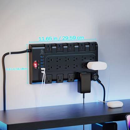 Surge Protector Power Strip 28-in-1, 22 AC Outlets 1875W 15A, 5 USB-A 1 USB-C Ports, Flat Plug Wall Mount