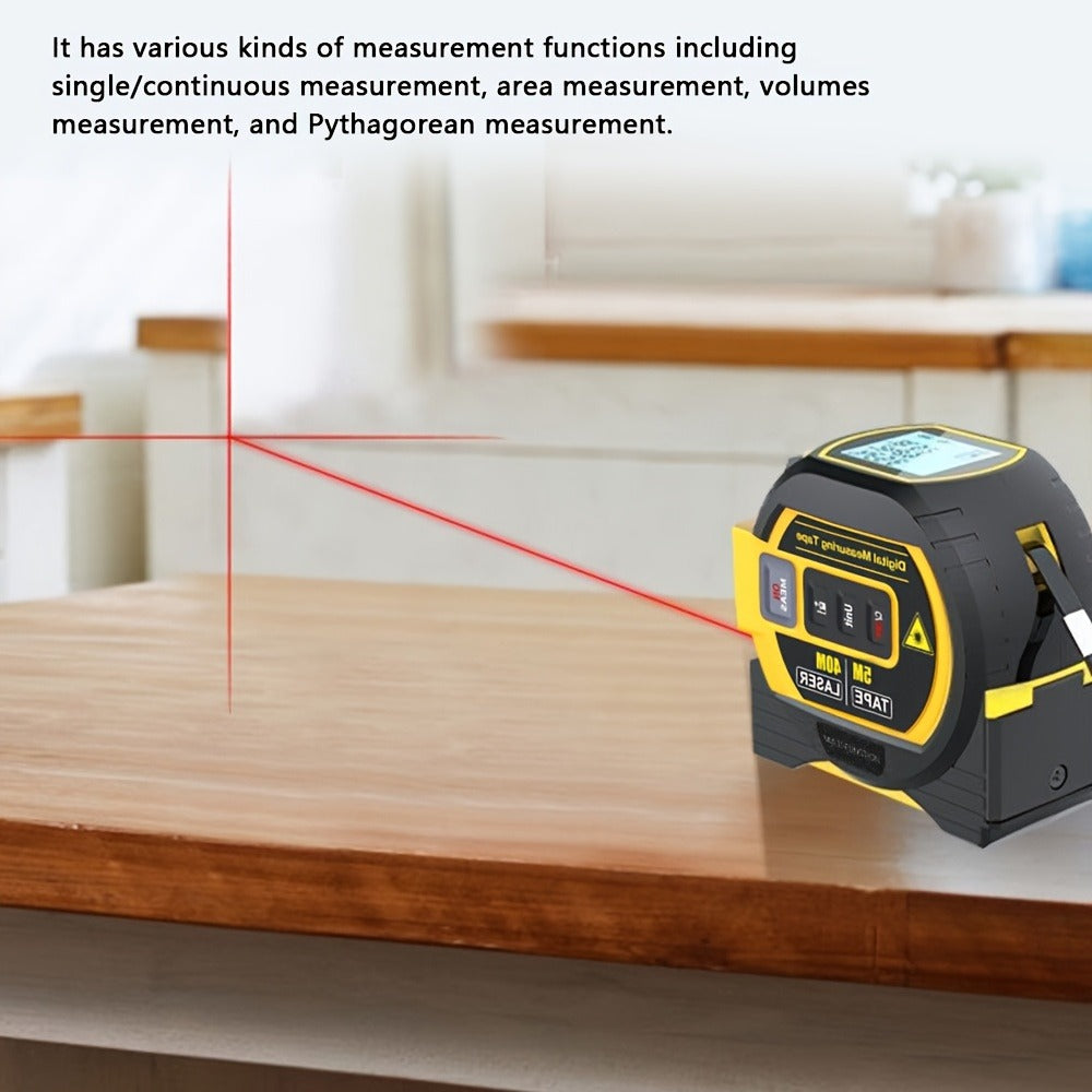 Laser Distance Meter 3-in-1 60M Laser Rangefinder with 5M Tape Measure Laser Cross Line Area for Entryways, Bedrooms and Living Spaces
