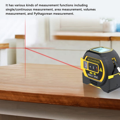 Laser Distance Meter 3-in-1 60M Laser Rangefinder with 5M Tape Measure Laser Cross Line Area for Entryways, Bedrooms and Living Spaces