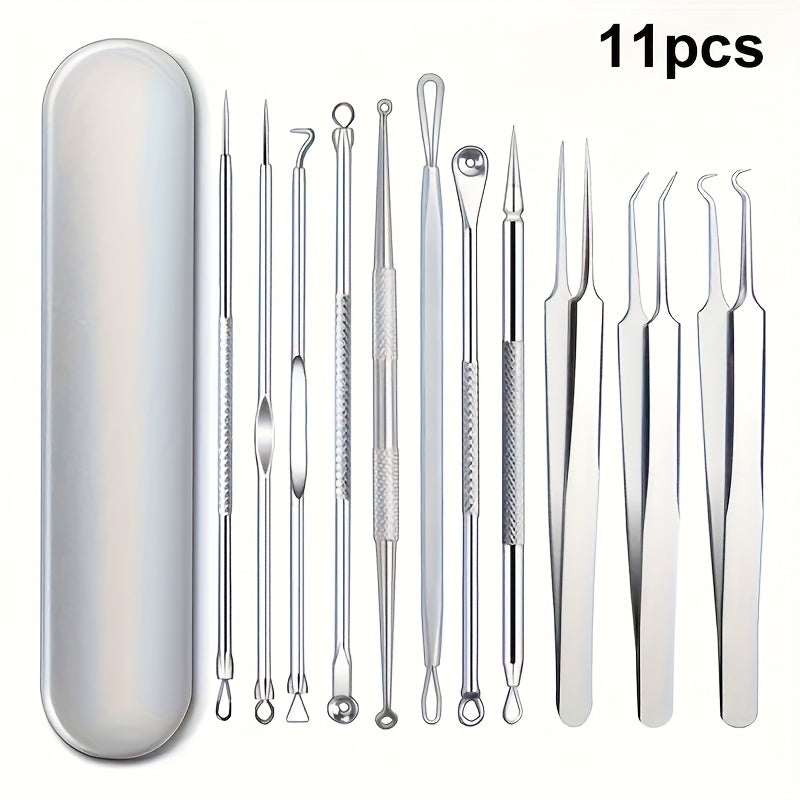 Blackhead Remover Tool Kit 11PCS Stainless Steel Pimple Popper Extractor - Professional for Bath Time, Home Spa and Personal Care