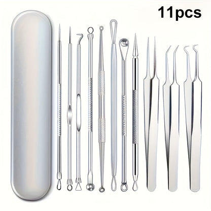 Blackhead Remover Tool Kit 11PCS Stainless Steel Pimple Popper Extractor - Professional for Bath Time, Home Spa and Personal Care