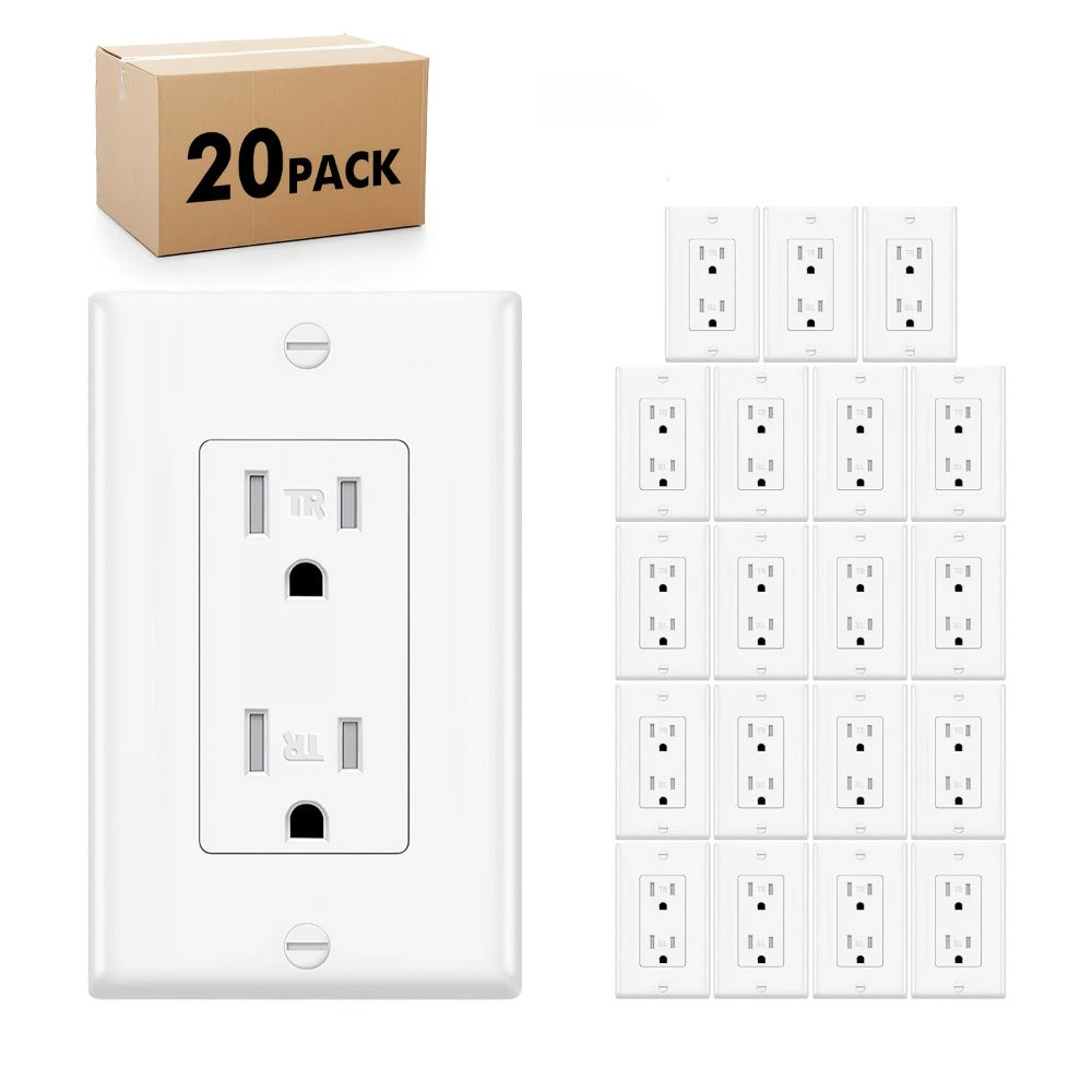 Tamper Resistant Outlet 15A 125V Decorator Receptacle with Wall Plate Self-Grounding Push-In for Entryways, Bedrooms and Living Spaces