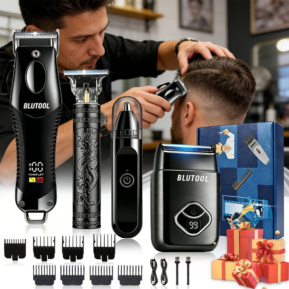 4-in-1 Cordless Grooming Kit for Men – Hair Clipper, Beard Trimmer, Electric Shaver & Nose Trimmer, Rechargeable Professional Hair Cutting