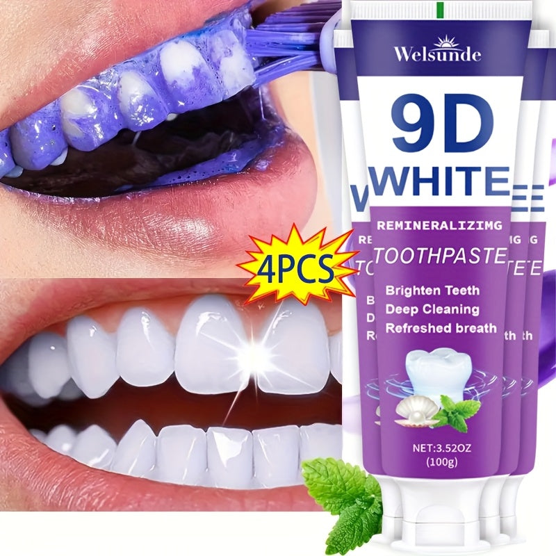 Whitening Toothpaste 4-Pack – 9D White Alcohol-Free Formula, Thorough Deep Cleaning & Brighter Smile, Refreshing Mint Breath